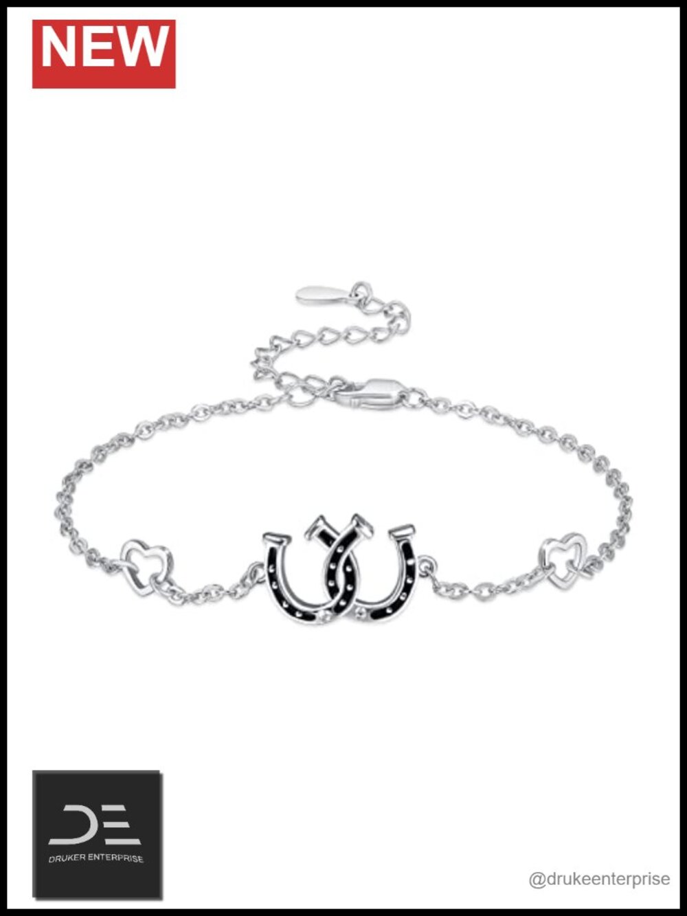 Sterling Silver Horseshoe Link Bracelet Adjustable Gift for Women